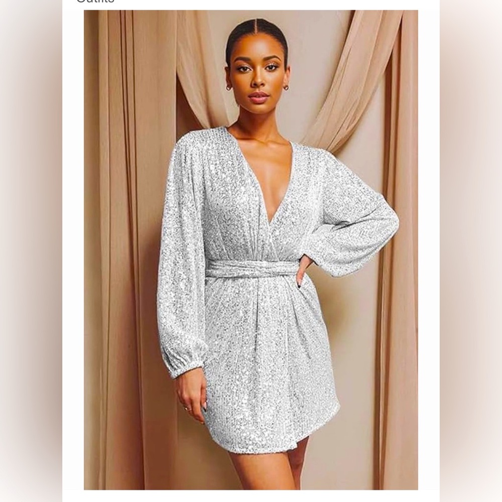 Silver Sequin Wrap Dress
